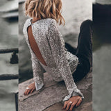 Toloer Autumn Women's Street Solid Color Round Collar Back Hollow Sequin Jacket