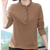 2023 New T-shirt Loose Large Short Sleeve Women's Blouse Solid Color Button Folds O-Neck Casual Fashion Tops-Outfit