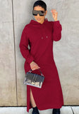 Winter Casual Long Sleeve With Hood Slit Long
