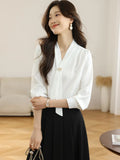 Toloer 2025 New Denatry White Shirt Lady Long Sleeve Spring Commuting Professional Shirt Temperament