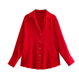 Homemade New Women's Fashion 20 Color Silk-Sense Tidling Shirt