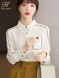 Han Queen 2023 New Arrival Shirt Women's Blouse Vintage Work Casual Tops Chiffon Blouse Elegant Loose Pocket Business Shirts-Outfit