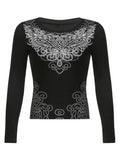 Long Sleeve Heart Pattern Print Tee-Outfit