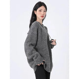 Toloer Wind Dark Gray Sweater Women 2025 Autumn And Winter Yang Plush Warm High-End Sense Knitting Loose