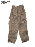 Women Jeans High Waist Camouflage Tie-dye Multiple Pockets Cargo Loose Wide Leg Denim Pants 2024 Summer New Fashion 29L3698-Outfit