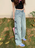Side Embroidered Bow Boyfriend Jeans-Outfit