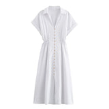 Women's Fashion Casual Shirt-Style Buckle-Style Waist-Long