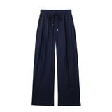 New Solid Color Elastic Waist Wide Leg Trousers 9929140-Outfit