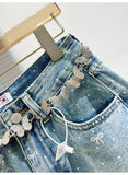 Denim Bow Polka Dot Printed Butterfly Chain Mini Skirt-Outfit