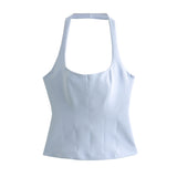 New Spring Style Hanging Collar Solid Color Slim Small Sling Blouse 4661007-Outfit