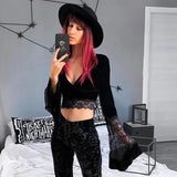 Long-Sleeved Bottomed Shirt Sexy Perspective Navel T-Shirt Ins Lace Flared Sleeve Slimming Blouse-Outfit