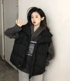 Standing Collar Fold Wear Down Cotton-Padded Jacket Cotton-Padded Jacket Vest Coat Female Spring And Autumn Winter Loose Increase Vest Outside Wear Clip Jacket-Outfit