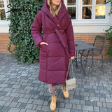 Simplee Fashion autumn winter warm coat women Casual Hooded with belt long coat parkas female High street pocket loose coat