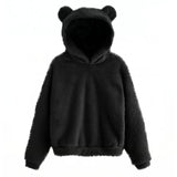 Winter New Plush Rabbit Ear Hooded Double-sided Velvet Warm Cute Sweater Casual Home Loose Pullover Fashion Tops-Outfit