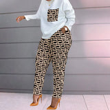 Women's Clothing Spring New Fashion Printing Lattice Long Sleeve Large-Size Loose Women's Casual