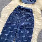 Style Metal Buckle Printing Design Chest Vest + High Waist Lanky Pants Cowboy