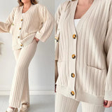 Autumn New Fashion Pure Color Loose Knitted Shirt Top Two Sets Of
