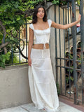 White Lace Tie-Up Top And Maxi Skirt Set-Outfit