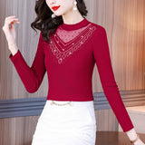 Toloer Photo # Autumn / Winter Long Sleeve And Velvet Top Women's High-End T-Shirt With A Versatile Lace Bottom Shirt-Outfit