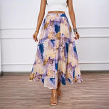 High-End Oil Painting Prints 100-Fold Skirt Fall A Word 100-Fold Skirt