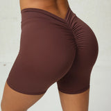 Toloer V Wrinkle Tight Hip Yoga Shorts New No Embarrassment Line Peach Hip Fitness Shorts-Outfit