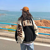 Embroidery Baseball Jacket Women Men Couple Unisex Coat Hip Hop Streetwear Patchwork PU Leather Oversize Varsity Bomber