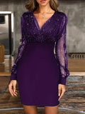 Toloer Women's New Mesh Patchwork Sexy Vintage Elegant V-Neck Party Club Dress-Outfit