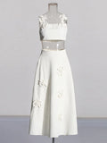 Toloer Retro Wind 2024 Summer New Sling With Three-Dimensional Flower Splicing Sling With High Waist In The Long Half Skirt Suit Female-Outfit