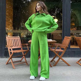 Casual Autumn Loose Knit Sweater Set Fashion Zip Lapel Long Sleeve Pullover Sweater & Straight Pants Two-piece