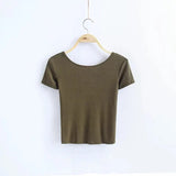 New Street Photo Celebrity Blogger Solid Color Sexy Back Short Navel Short-Sleeved T-Shirt Girl-Outfit