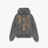 2022 Korean style Streetwear Skeleton harajuku zip-up loose skull print goth long sleeve hooded coat retro shirt student girl