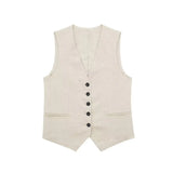 Fall 2024 New Women's Casual Linen Blend Vest Vest Shorts Set W085 8291-Outfit