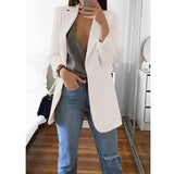 Women Autumn Blazer Jacket Solid Color Long Sleeve Work Suit Coat Office Lady Elegant Tops Casual Cardigan