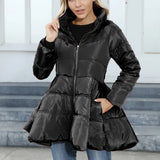 2023 New Style Design Feeling Repair Collar Girl Medium And Long Style Thickened Waist Cotton Coat-Outfit