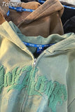 Ears Zip Up Hoodies Women Letter Hooded Sweatshirt Harajuku Streetwear Y2K Oversized Long Sleeve Tops Loose Jacket
