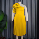 Fashion Three-Dimensional Flower Dress Sexy Shoulder Slanted Hundredfolded