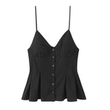 Buckle Swing 2025 Wide Short Female Vest Open Back Sexy Sling Skirt V-Neck