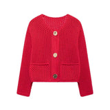 2025 New Women's Solid-Color Casual Fashion Coarse Knit Long-Sleeved Sweater Cardigan