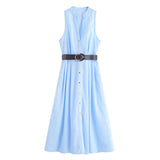 Homemade New Women's Classic带 V-Neckless Muffin Dress