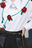 Women 3D Floral Temperament Tops Office Lady Korean Fashion Loose Shirts 2023 Blusas Mujer De Moda Sweet White