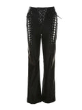 Black Faux Leather Pants with Cutout