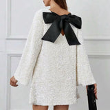 Women's Dress 2025 New Spring Bow Skirt Multi-Colored Bright Sleeve Mini