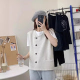 Spring And Autumn Dress New Single-Breasted Sleeveless Shoulder Vest For Women Fashionable Loose And Thin Knitted Vest Girls-Outfit