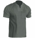 Men's Fitness Plus-Size Sports T-Shirt Men's Elastic Cotton Pocket Short-Sleeved Summer V-Neck Polo
