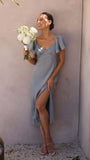 Summer Women's New Temperament Pure Color V-Neck Sexy Elegant High-Waisted Dress
