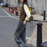 Jacket 2025 Autumn New Folded Sleeveless Coat Coffee Color Loose Fashion Vest
