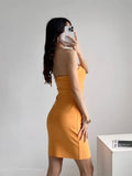 Trend Women's Wear Summer New Solid Color Slimming Short Dress Hot Girl Breast Fold Hip Skirt-Outfit
