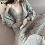 Smiley 3 Piece Set Tracksuit Women 2020 Autumn Bra Long sleeve coat Wide Leg Pants Female Loose Hooded Sports Suit