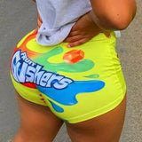 Women Elastic High Waist Running Sports Shorts Gym Stretch Underwear Letter Print Panties Boyshort Evening Party Homewear-Outfit
