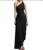 Women's New Fashion Pure Color Casual Temperament Shoulder Collar Folded Empty Dress Dress